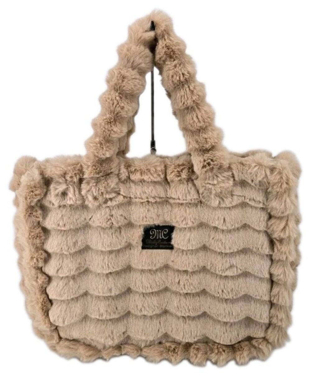 Minky Couture Blanket Annie Ripple Ecru Beige Faux Fur Large Tote Weekender Bag